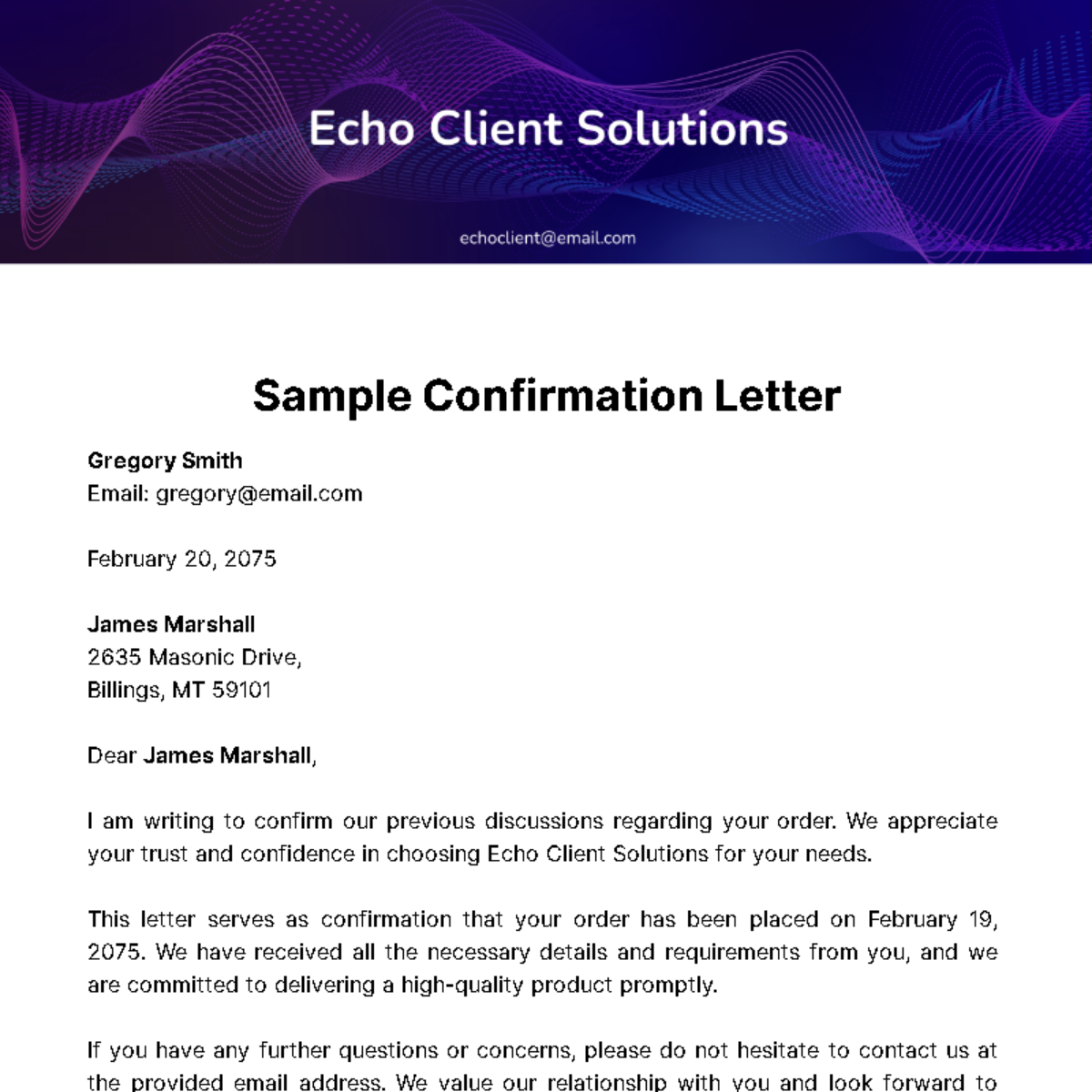 Sample Confirmation Letter Template Edit Online Download Example 