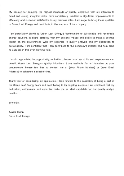 Free Quality Analyst Letter Of Intent Template to Edit Online