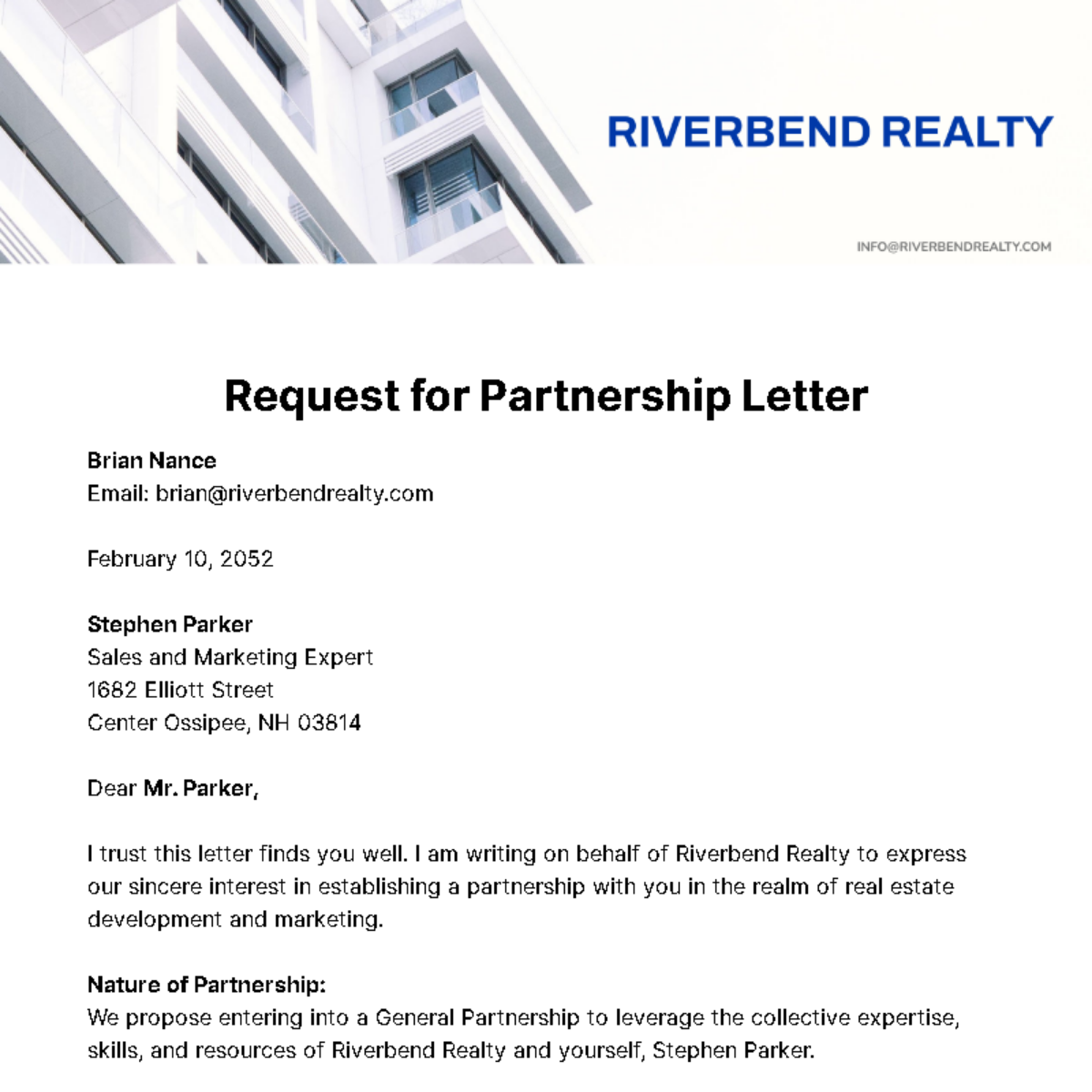 Free Request for Partnership Letter
