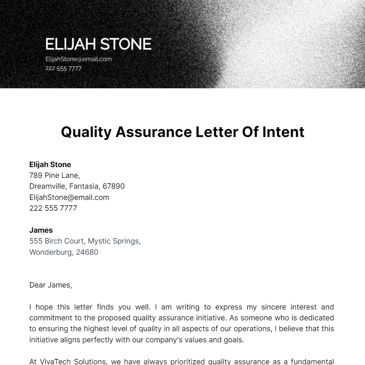 Quality Assurance Letter Of Intent Template