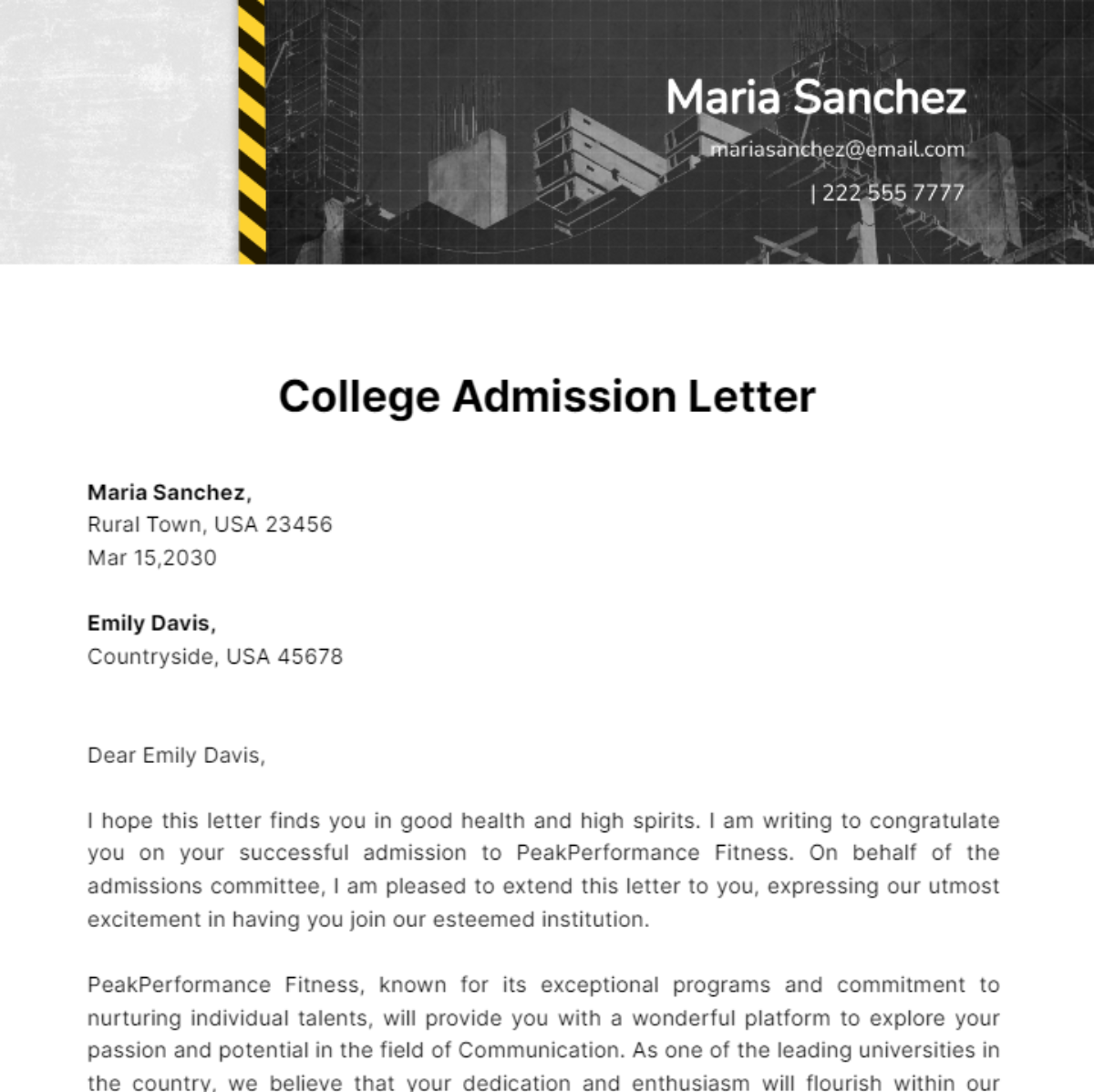 College Admission Letter Template