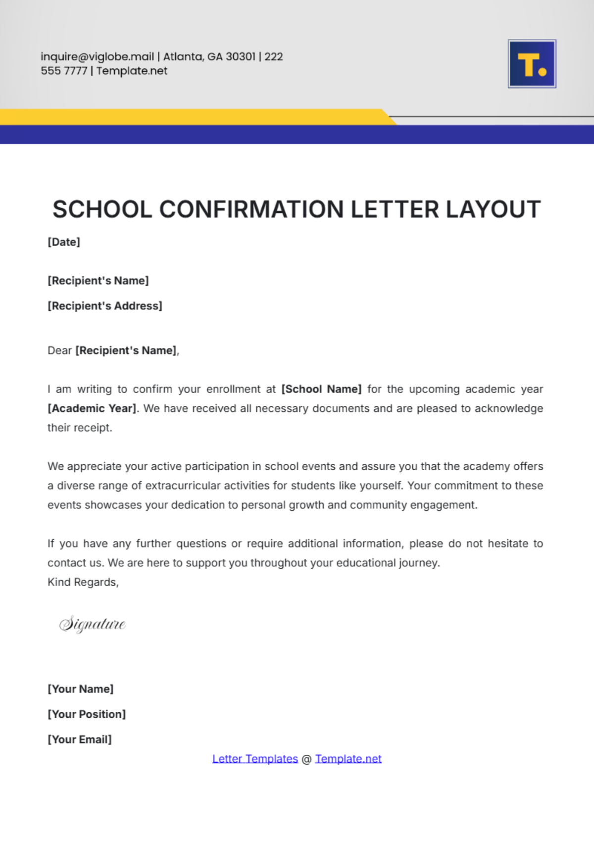 School Confirmation Letter Layout Template - Edit Online & Download