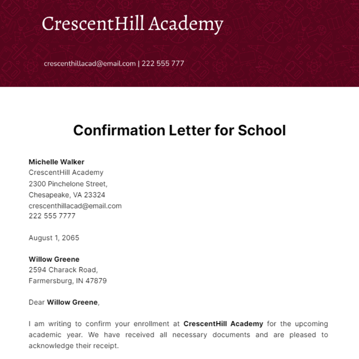 Free Confirmation Letter For School Edit Online Download Template