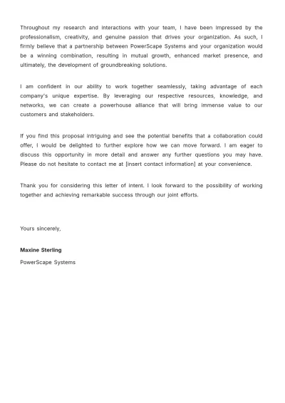 Free Short Letter Of Intent Template to Edit Online