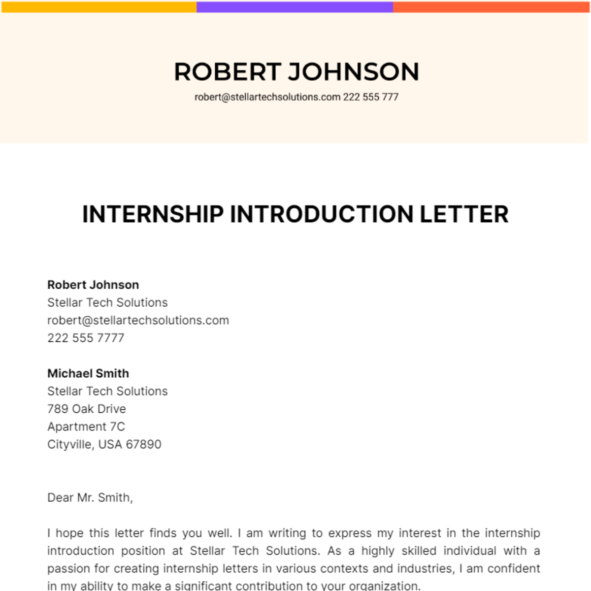 Internship Introduction Letter Template
