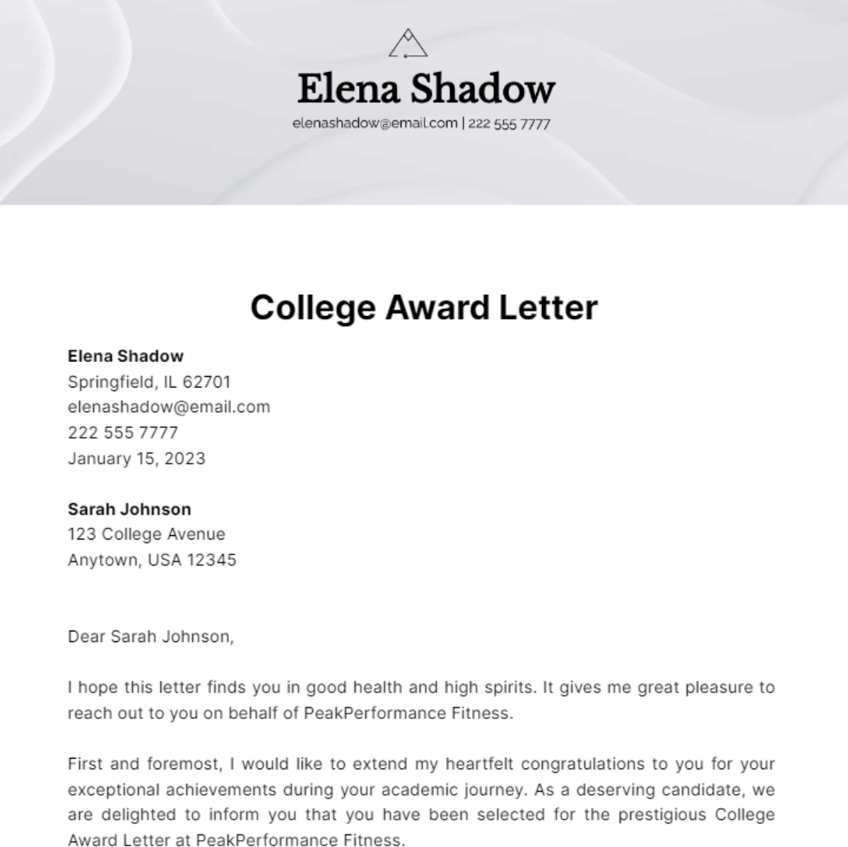 Free College Award Letter Template