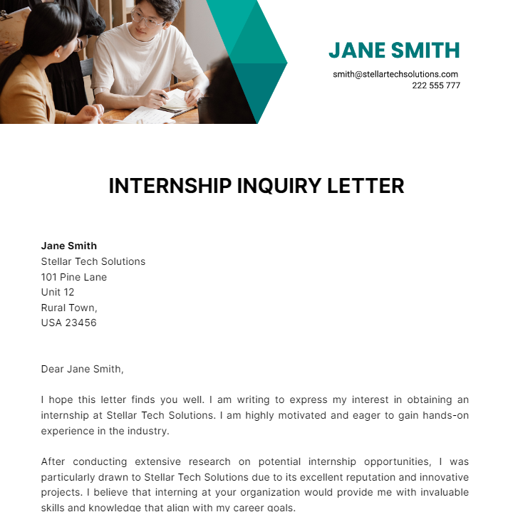 Internship Inquiry Letter Template