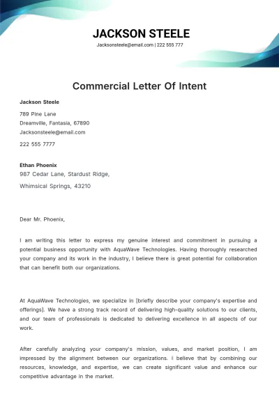Free Commercial Letter Of Intent Template to Edit Online