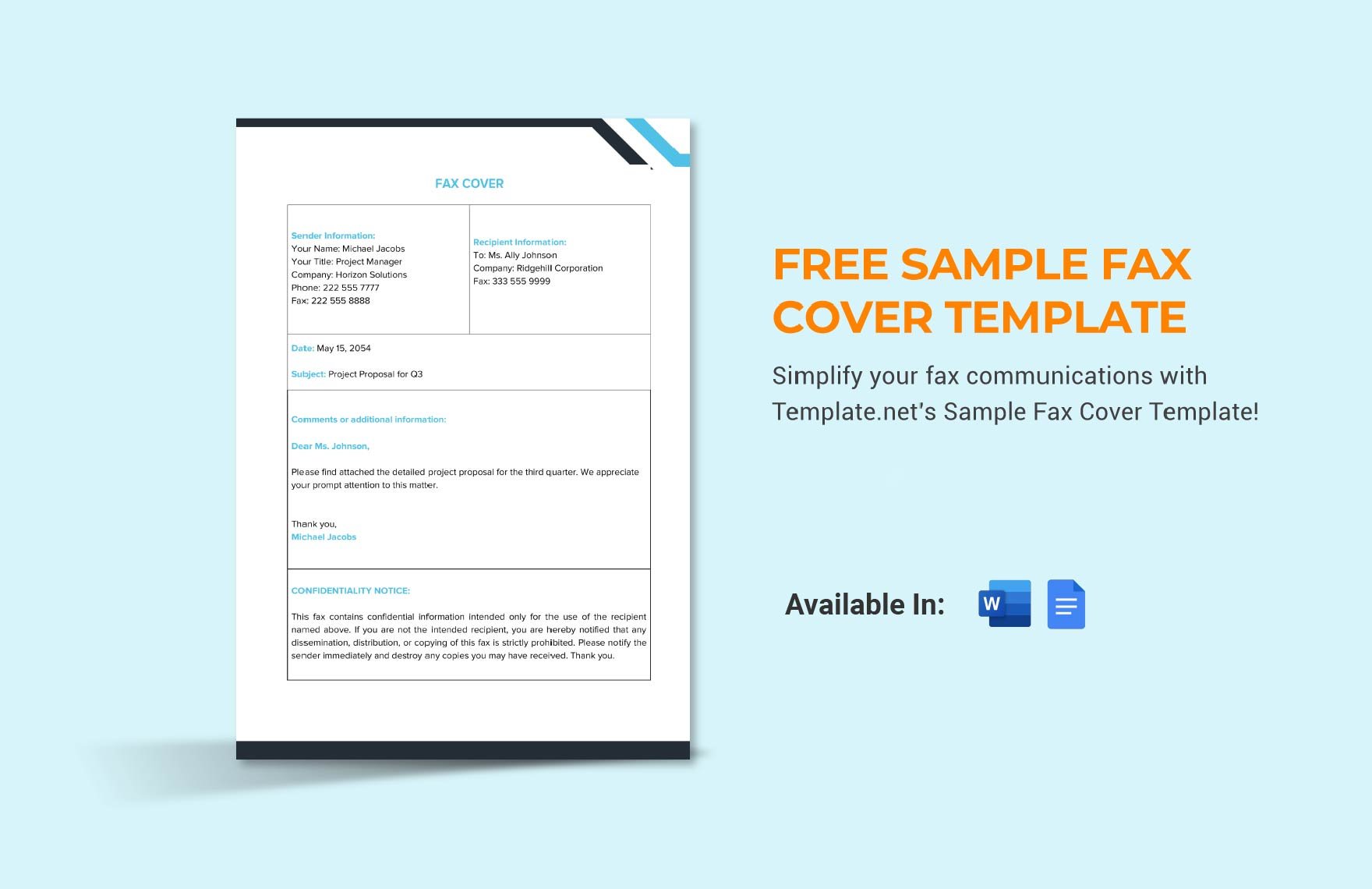 Free Sample Fax Cover Template in Word, Google Docs