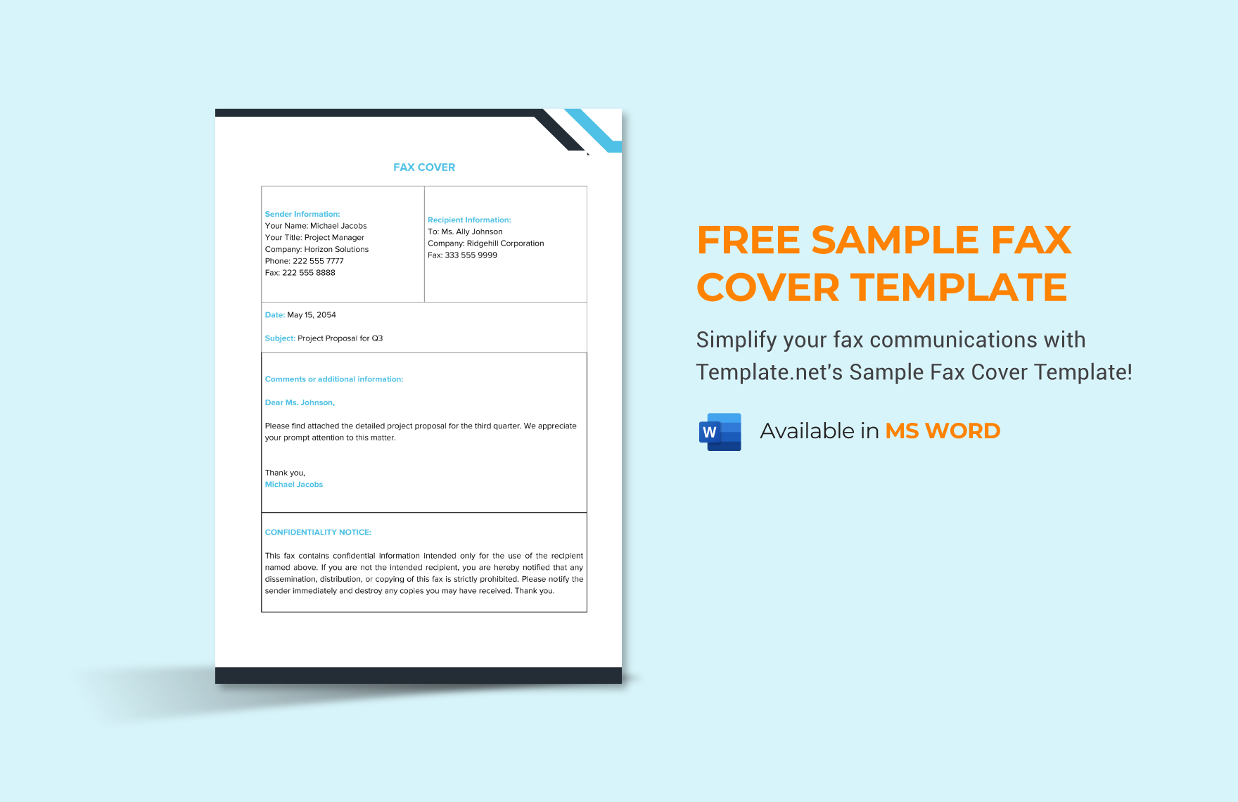 Sample Fax Cover Template