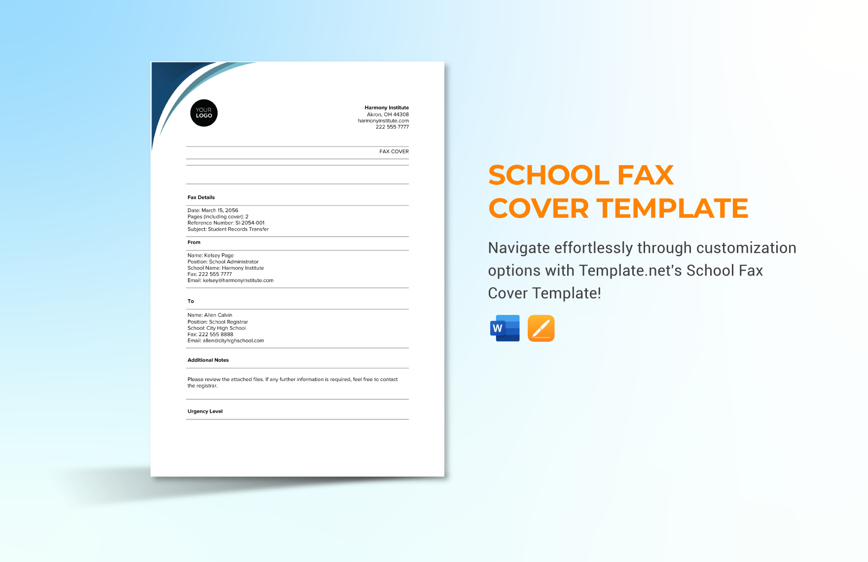 School Fax Cover Template