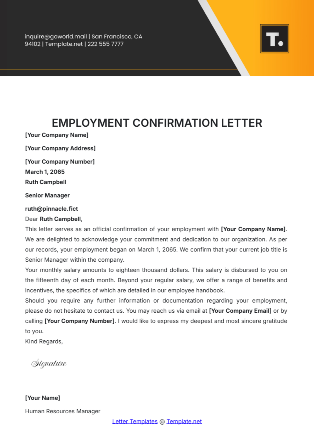 Employment Confirmation Letter Template - Edit Online & Download