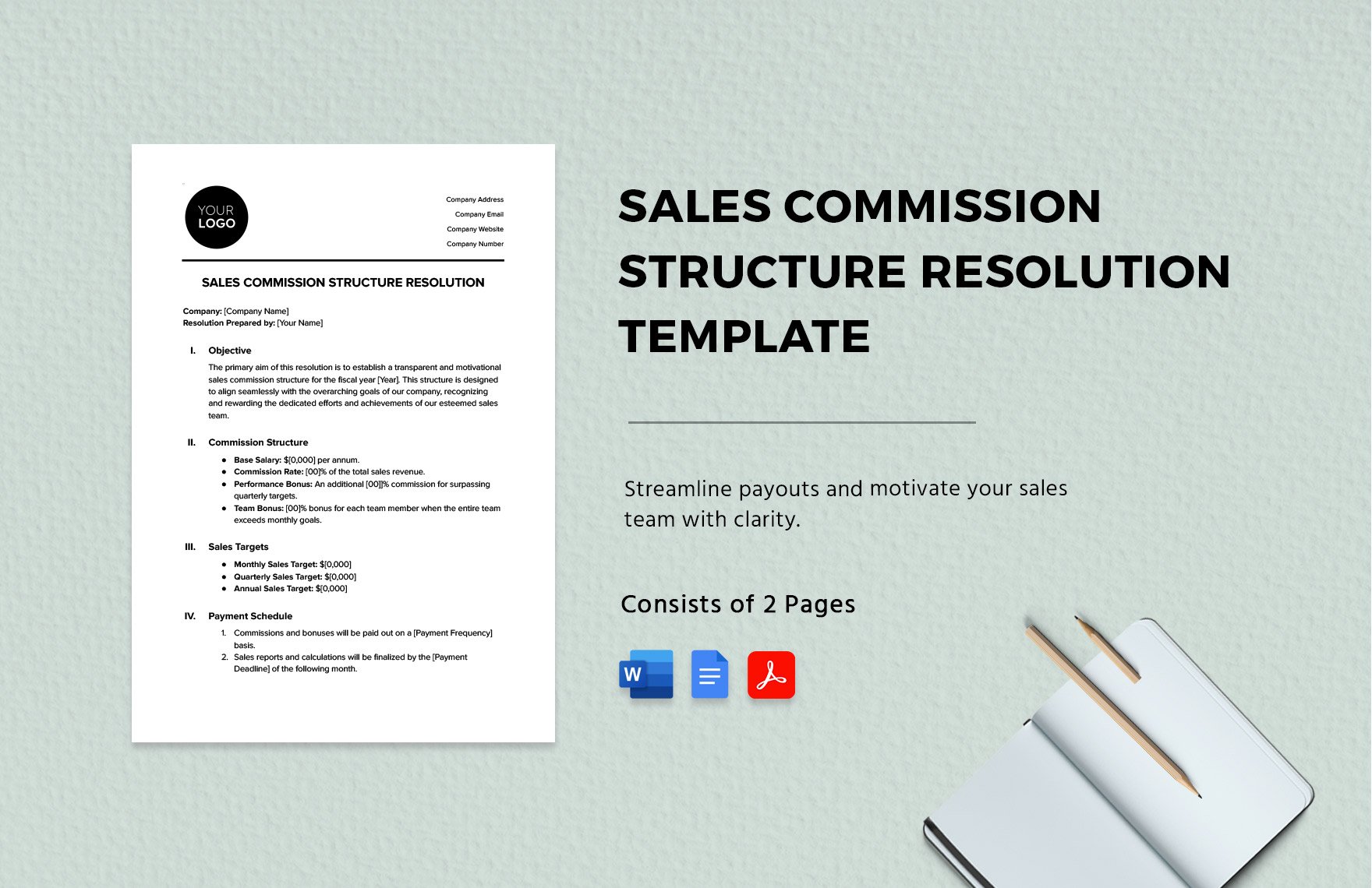 Sales Commission Structure Resolution Template in Word, Google Docs, PDF