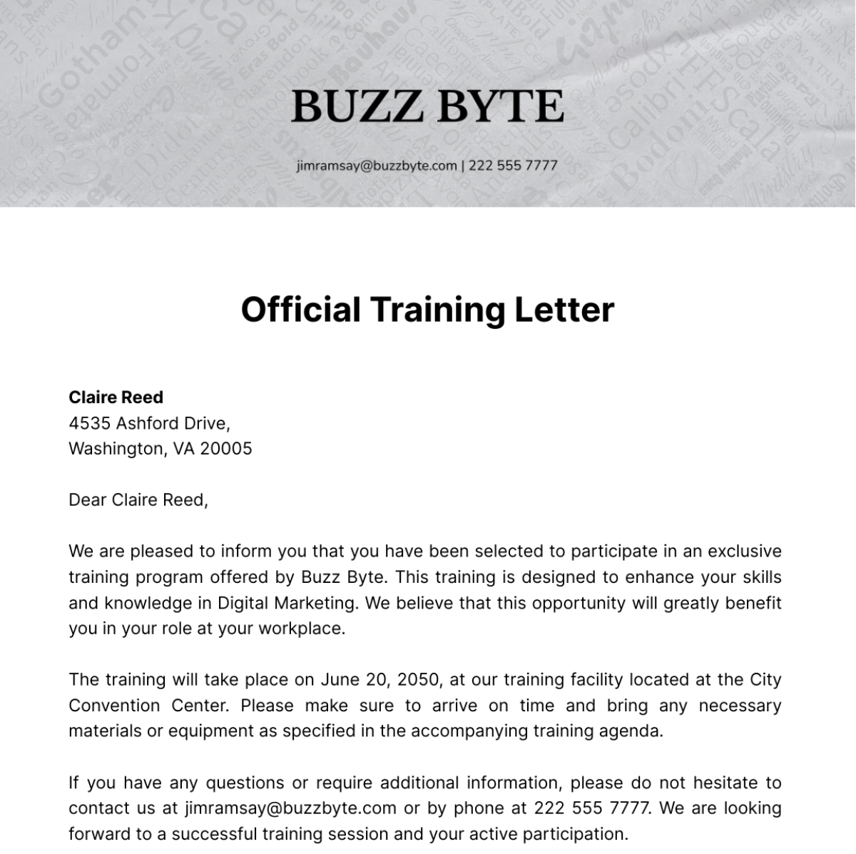 Free Official Training Letter Template