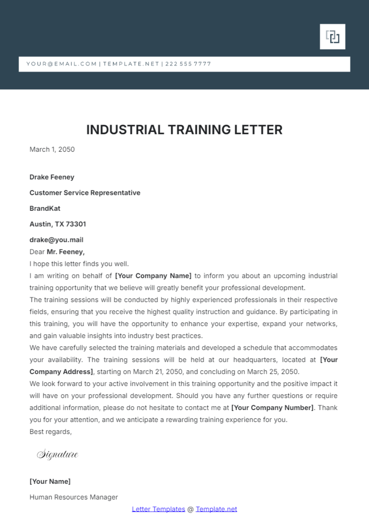 Industrial Training Letter Template