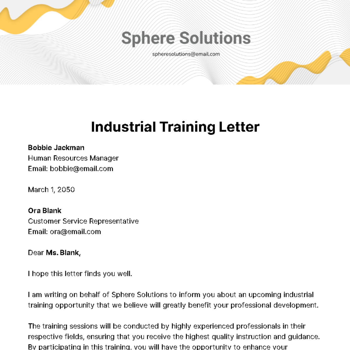 Industrial Training Letter Template