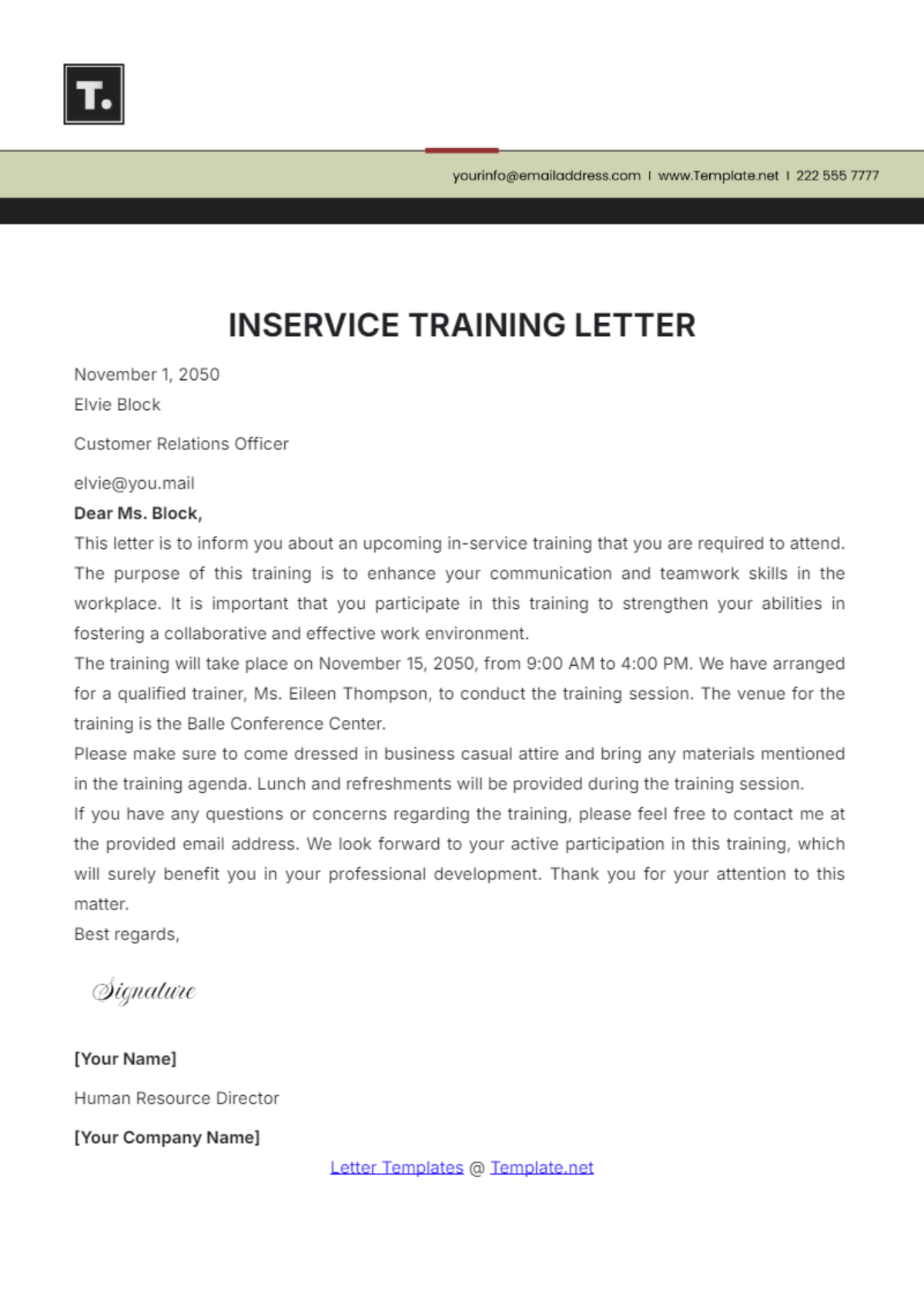 Inservice Training Letter Template