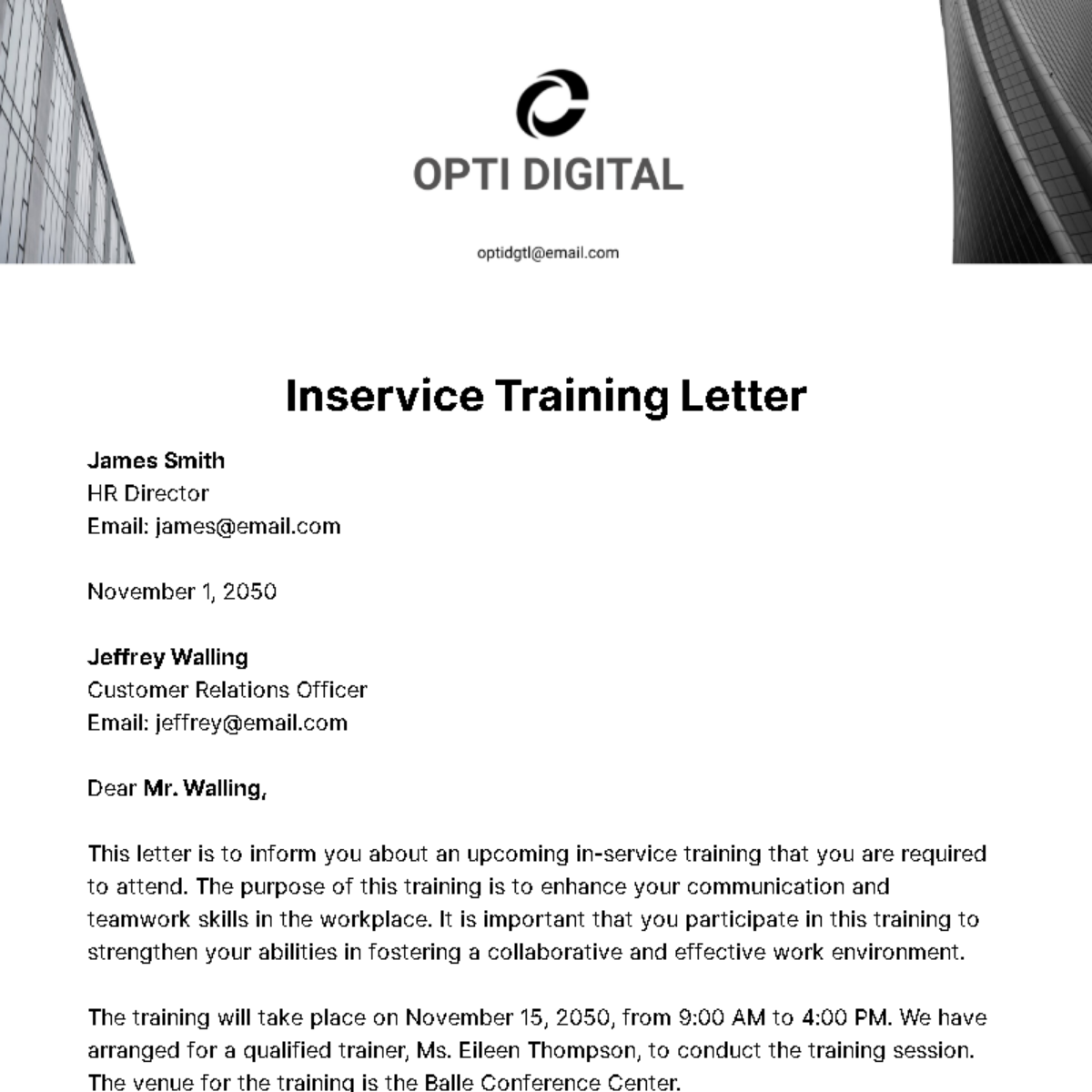 in service training application letter sample