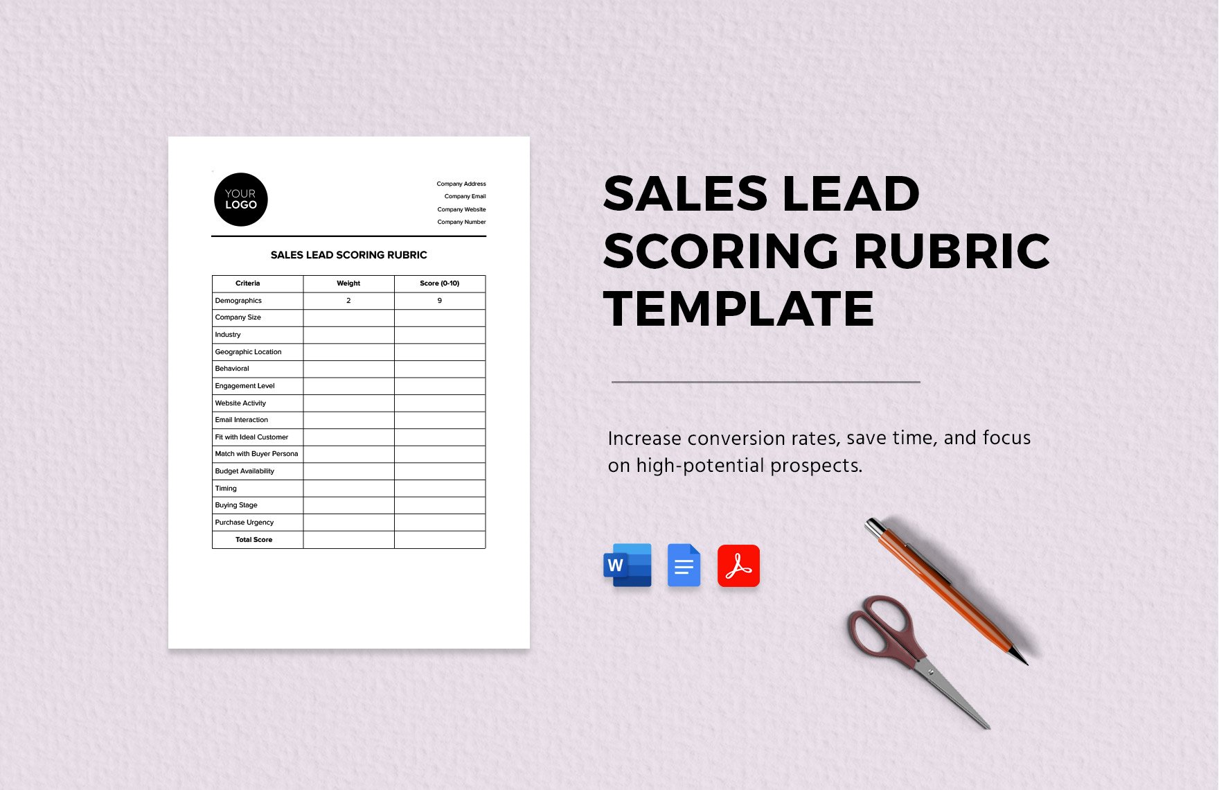 Sales Lead Scoring Rubric Template in Word, Google Docs, PDF