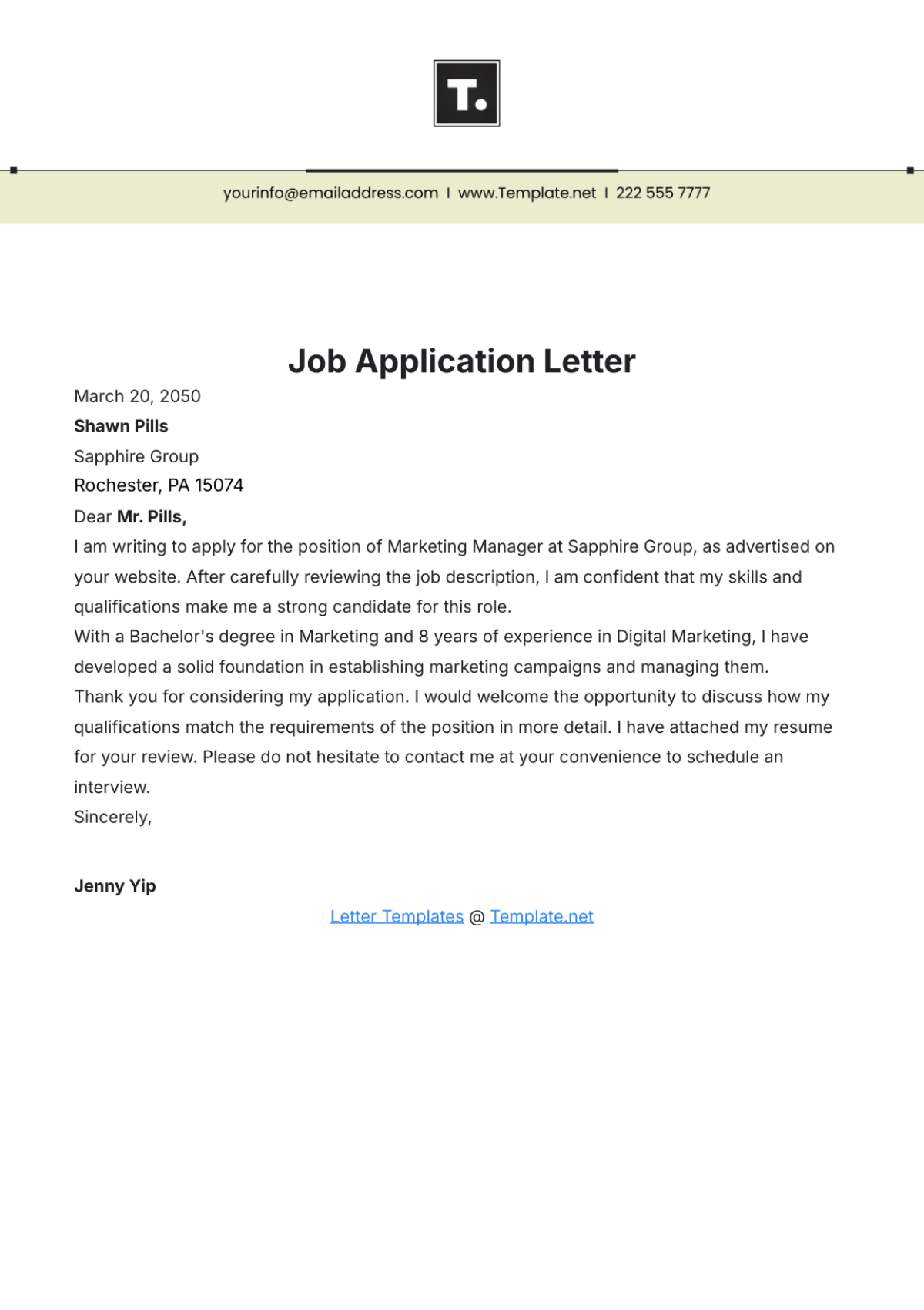 Free Job Application Letter Template