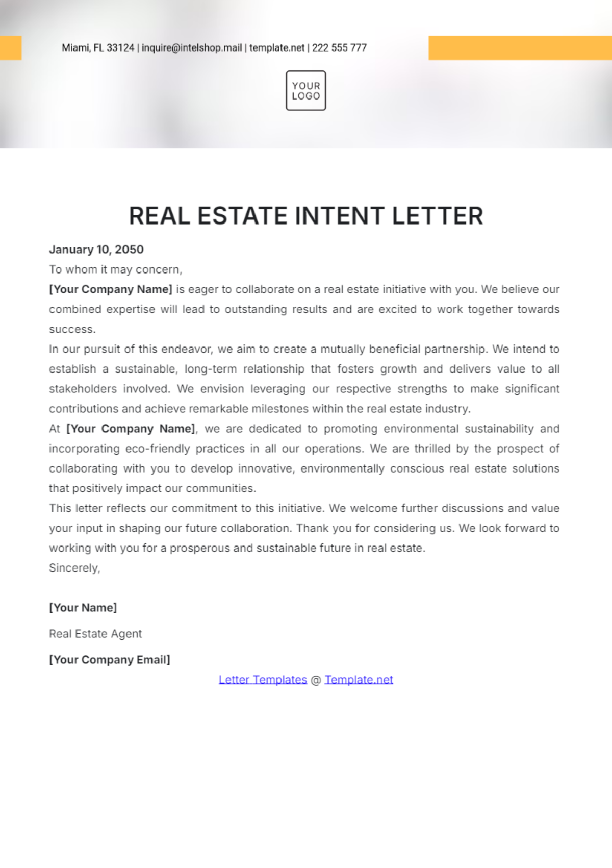 Real Estate Intent Letter Template - Edit Online & Download