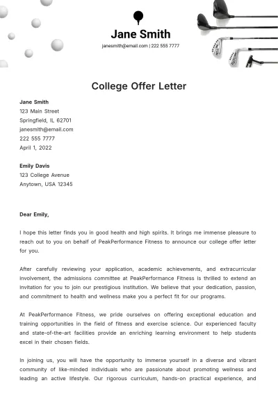 Free College Offer Letter Template to Edit Online