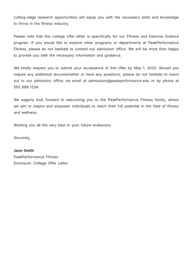 Free College Offer Letter Template to Edit Online