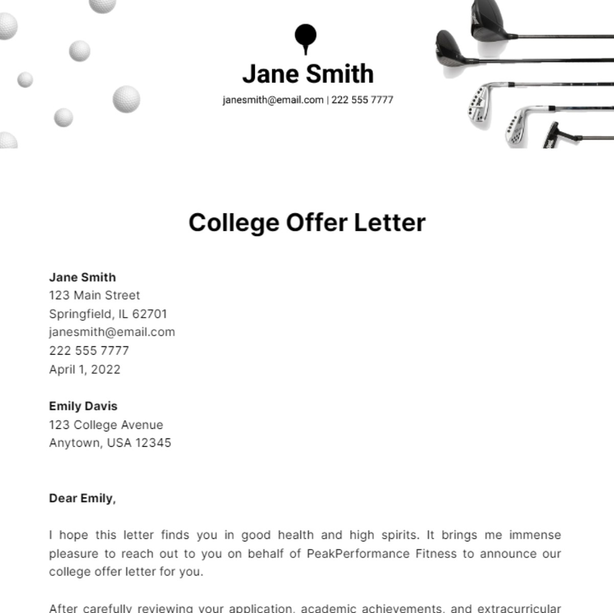 College Offer Letter Template