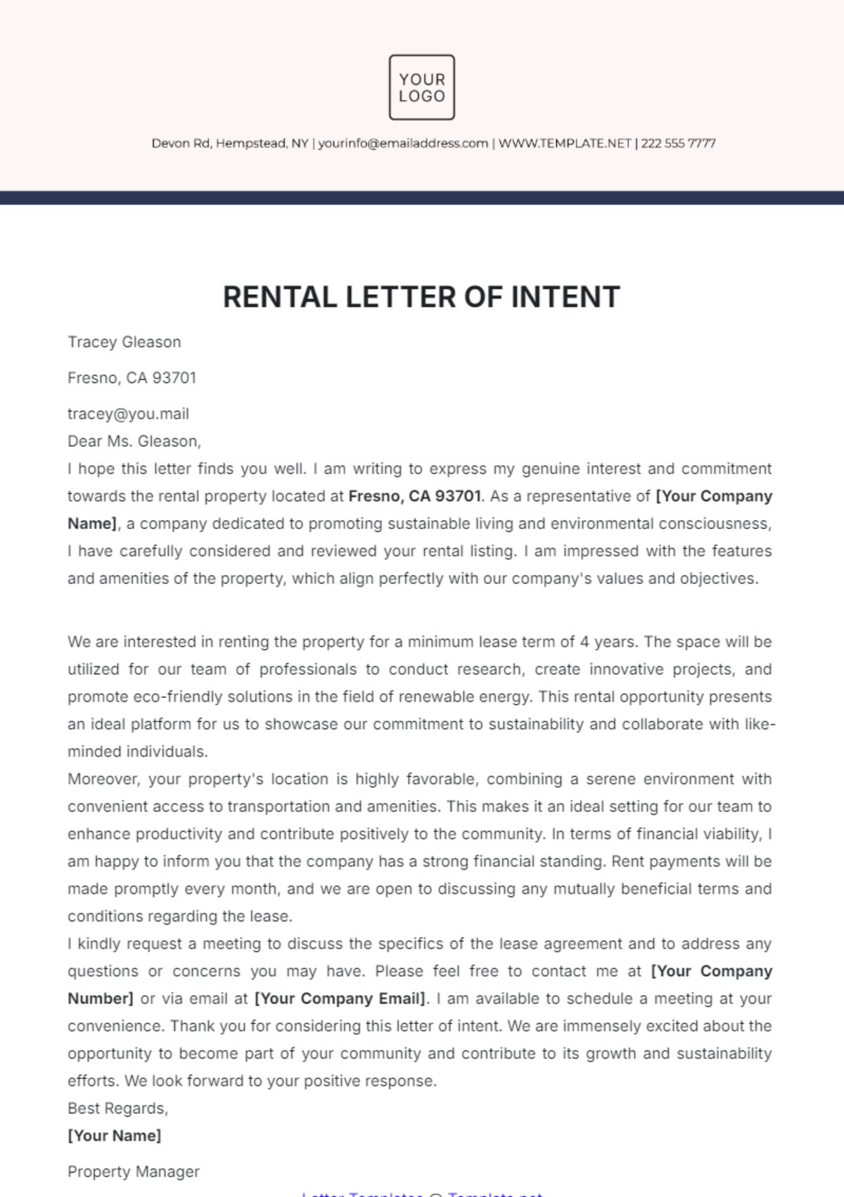 Rental Letter of Intent Template - Edit Online & Download