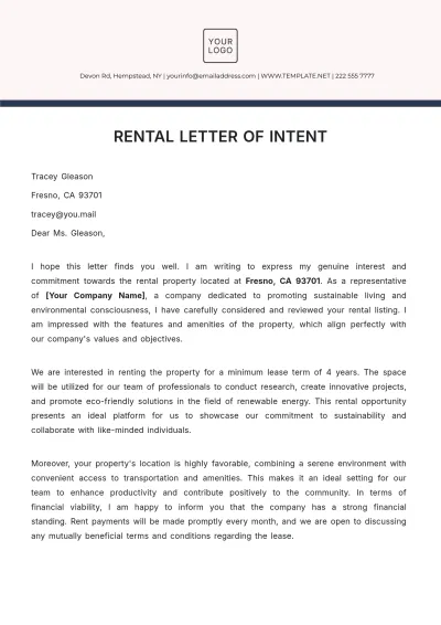 Free Rental Letter of Intent Template to Edit Online