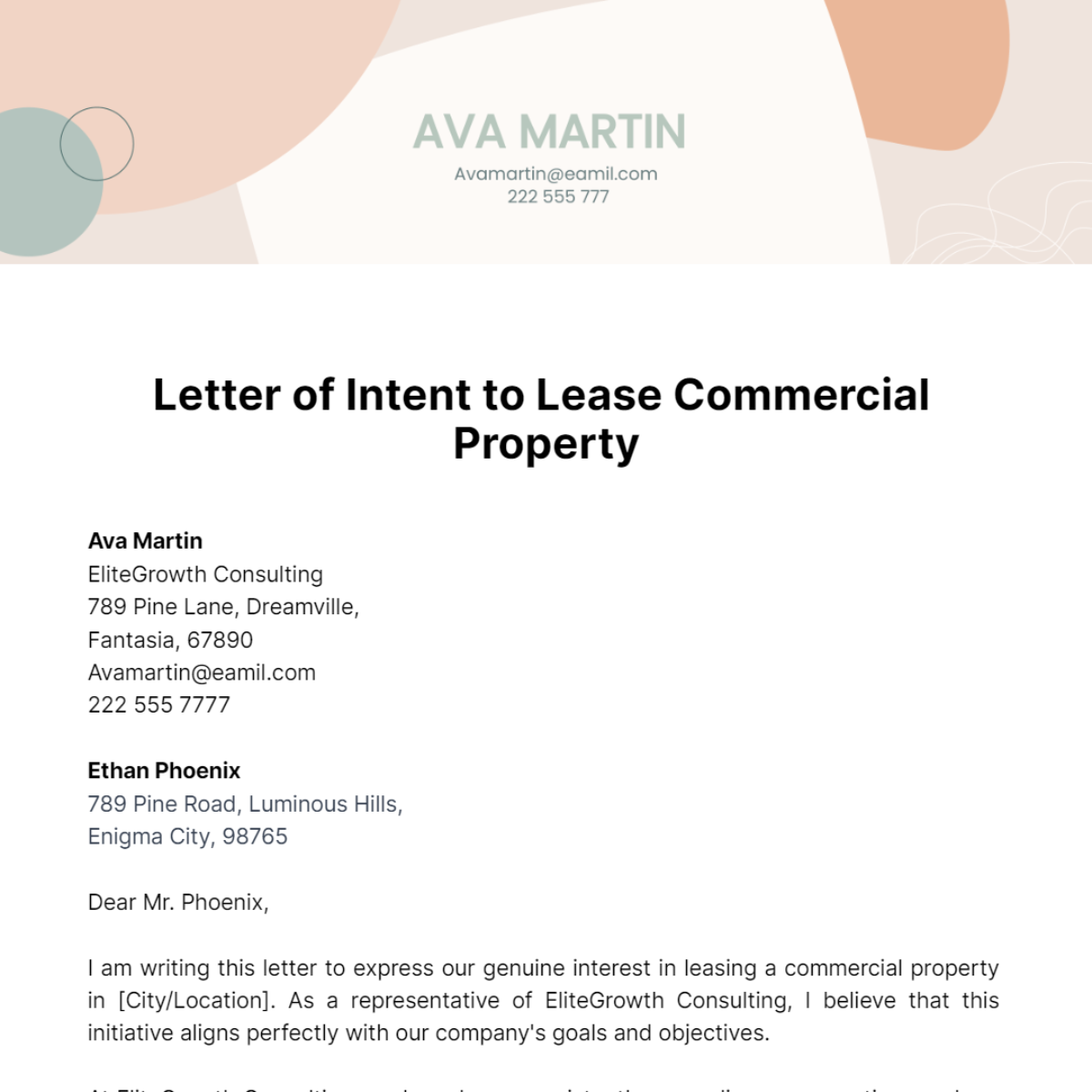 Letter of Intent to Lease Commercial Property Template