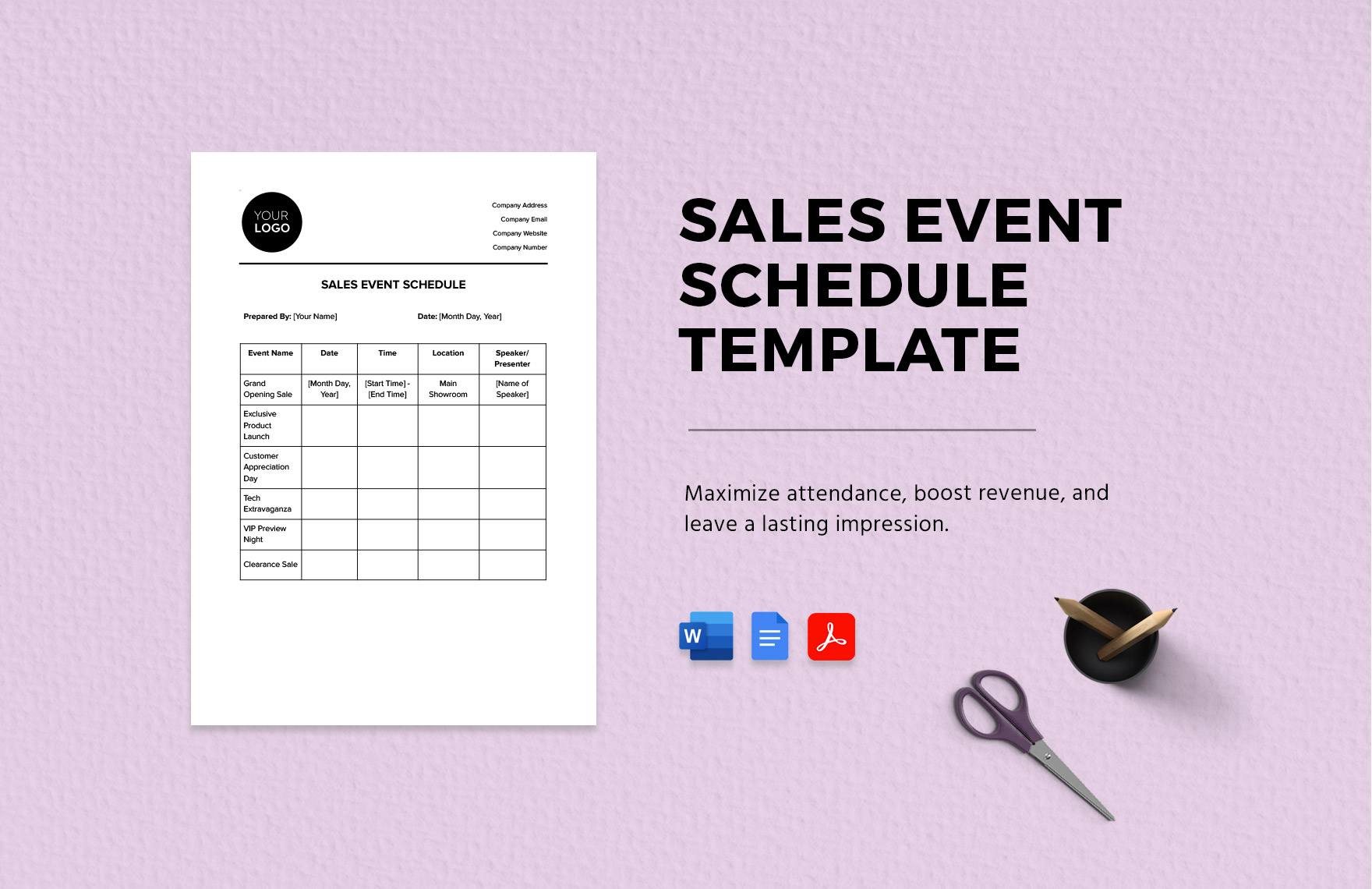 Sales Event Schedule Template in Word, Google Docs, PDF