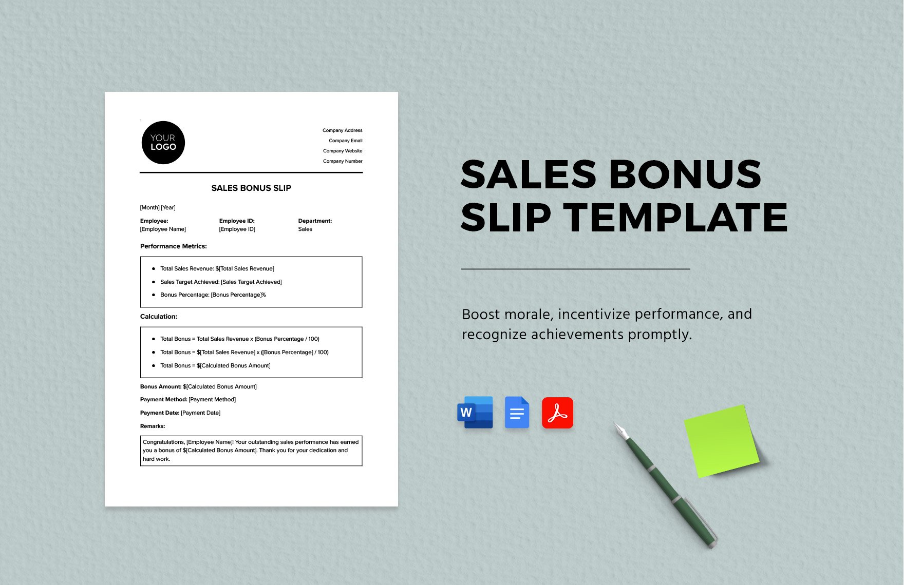 Sales Bonus Slip Template in Word, Google Docs, PDF