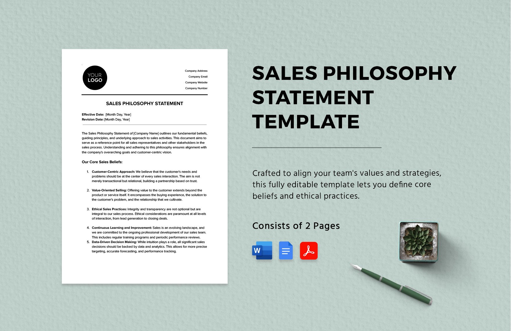 Sales Philosophy Statement Template in Word, Google Docs, PDF