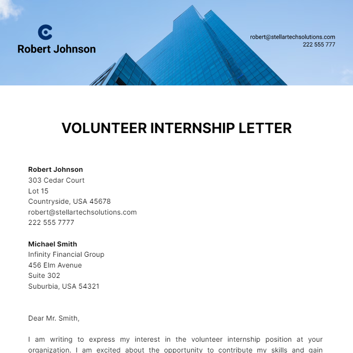 Volunteer Internship Letter Template
