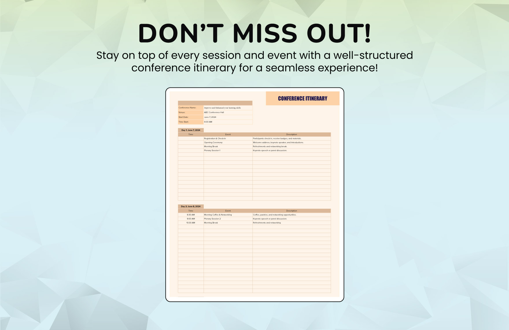 Conference Itinerary Template