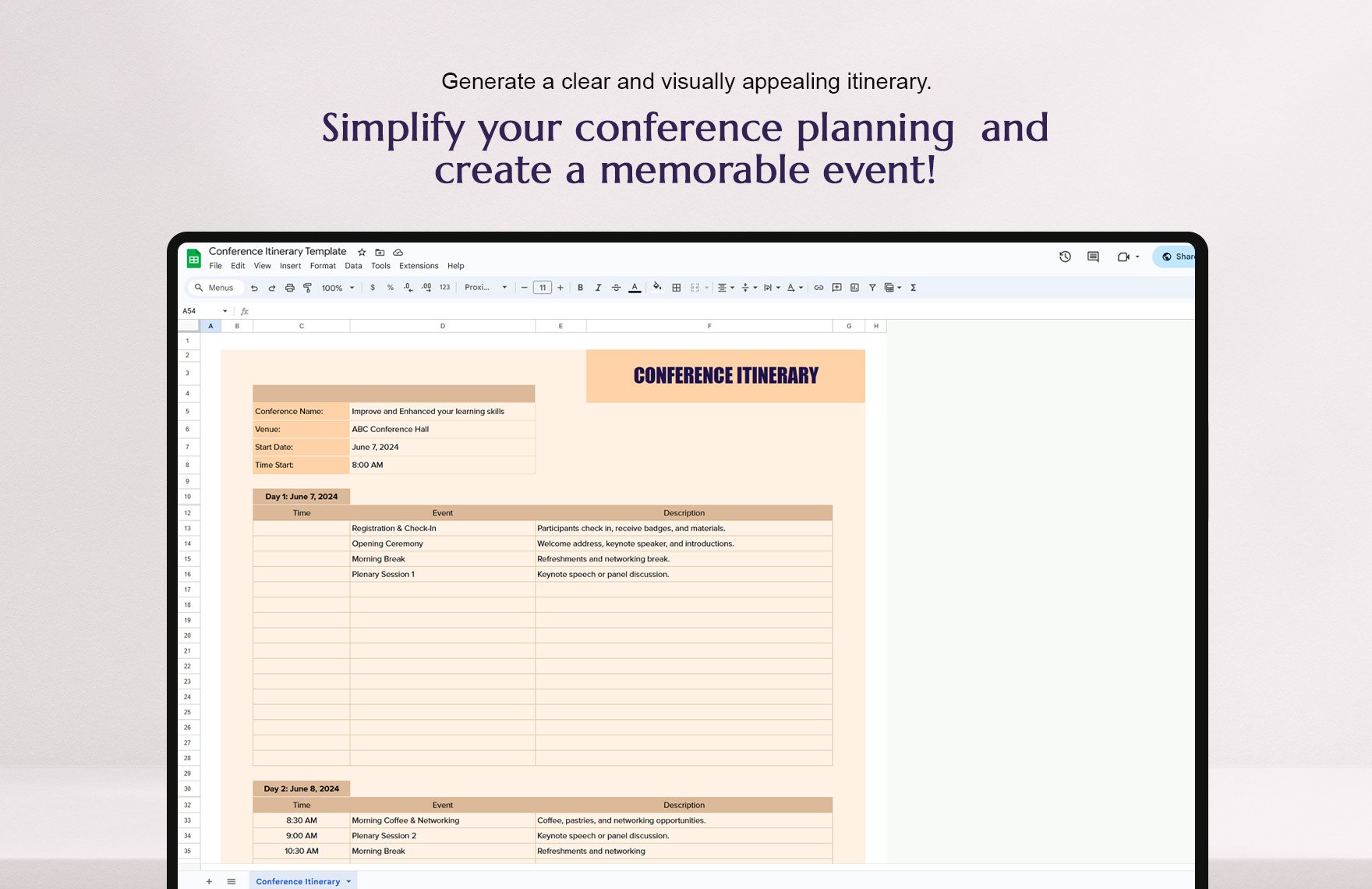 Conference Itinerary Template