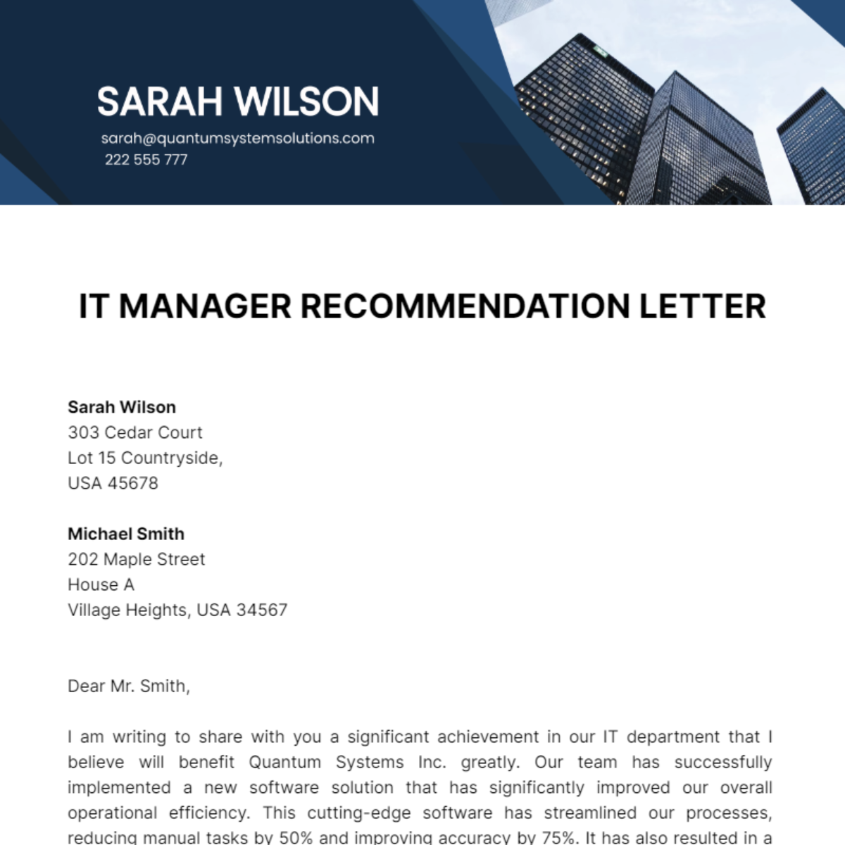 Free VIT Manager Recommendation Letter Template