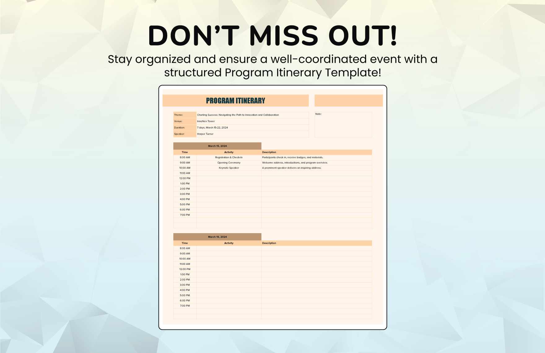 Program Itinerary Template