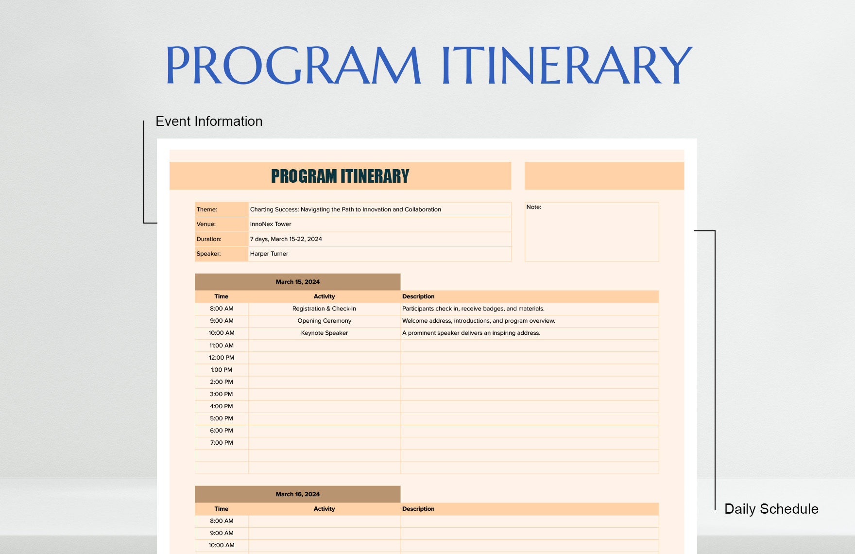 Program Itinerary Template