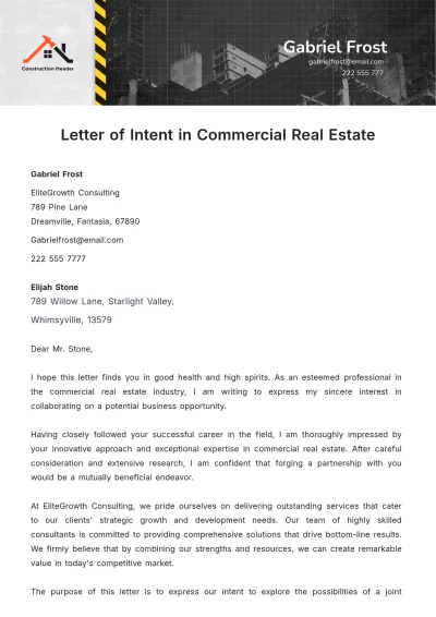 Free Letter of Intent in Commercial Real Estate  Template to Edit Online