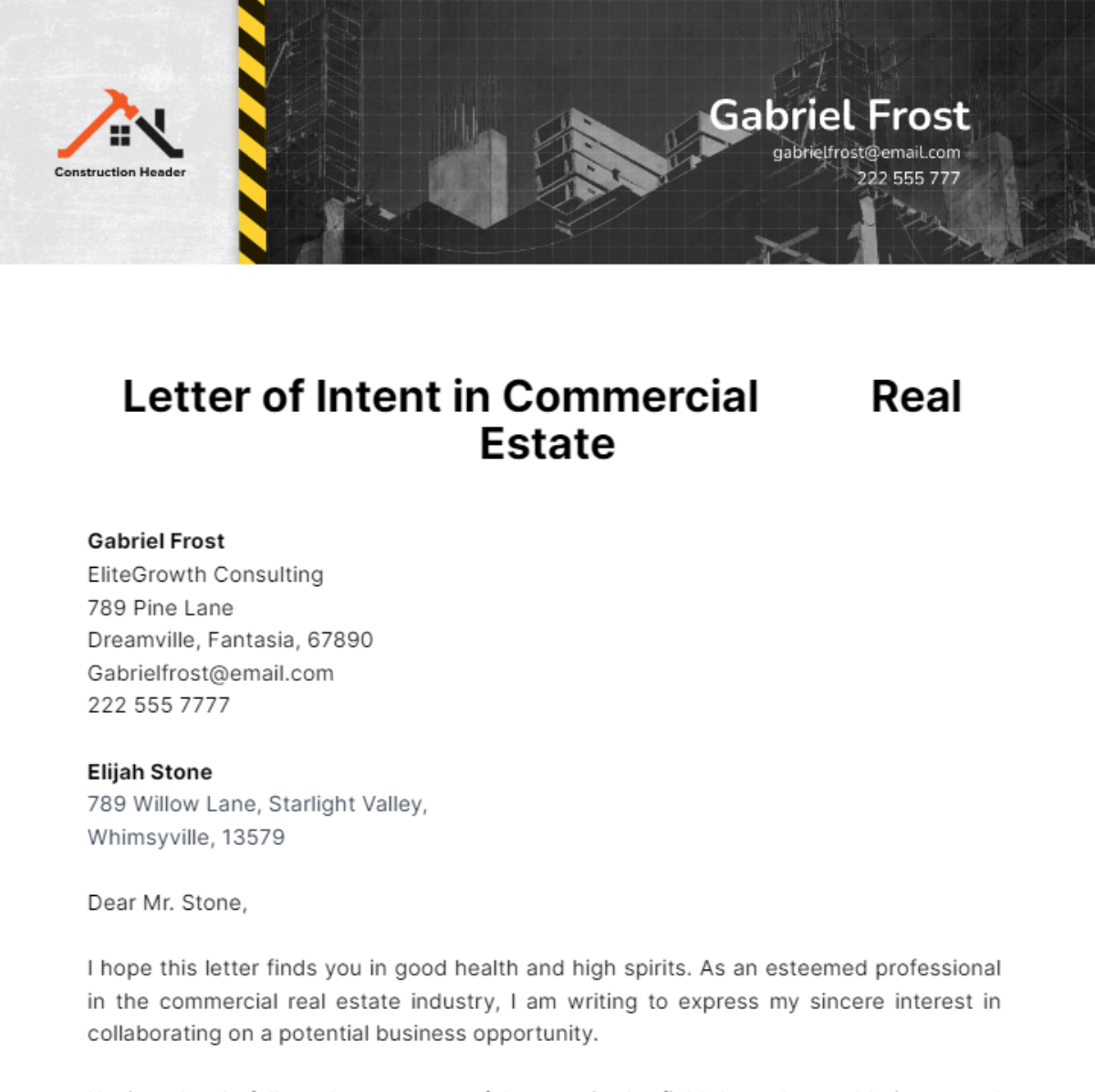 Letter of Intent in Commercial Real Estate  Template