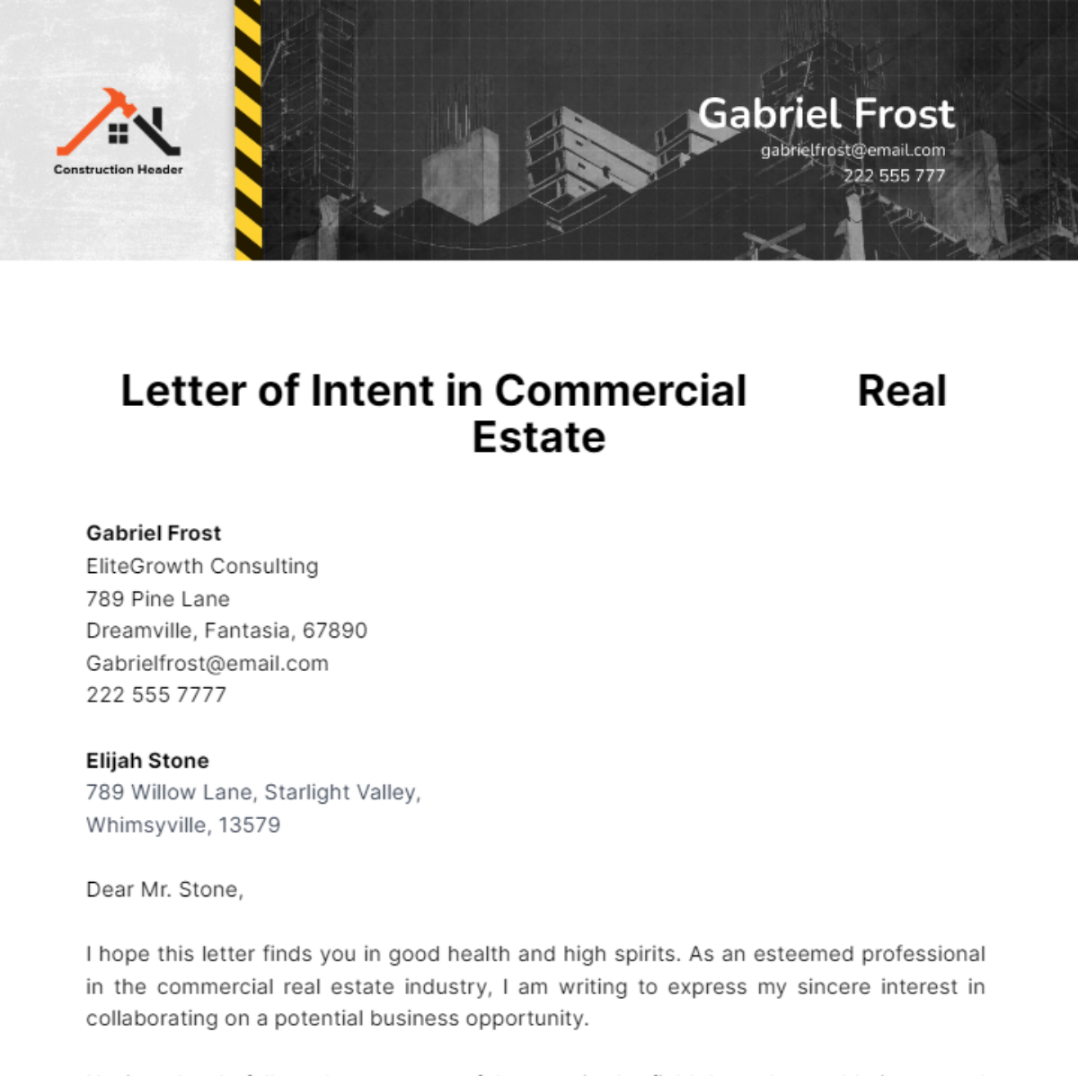 Letter of Intent in Commercial Real Estate Template Edit Online