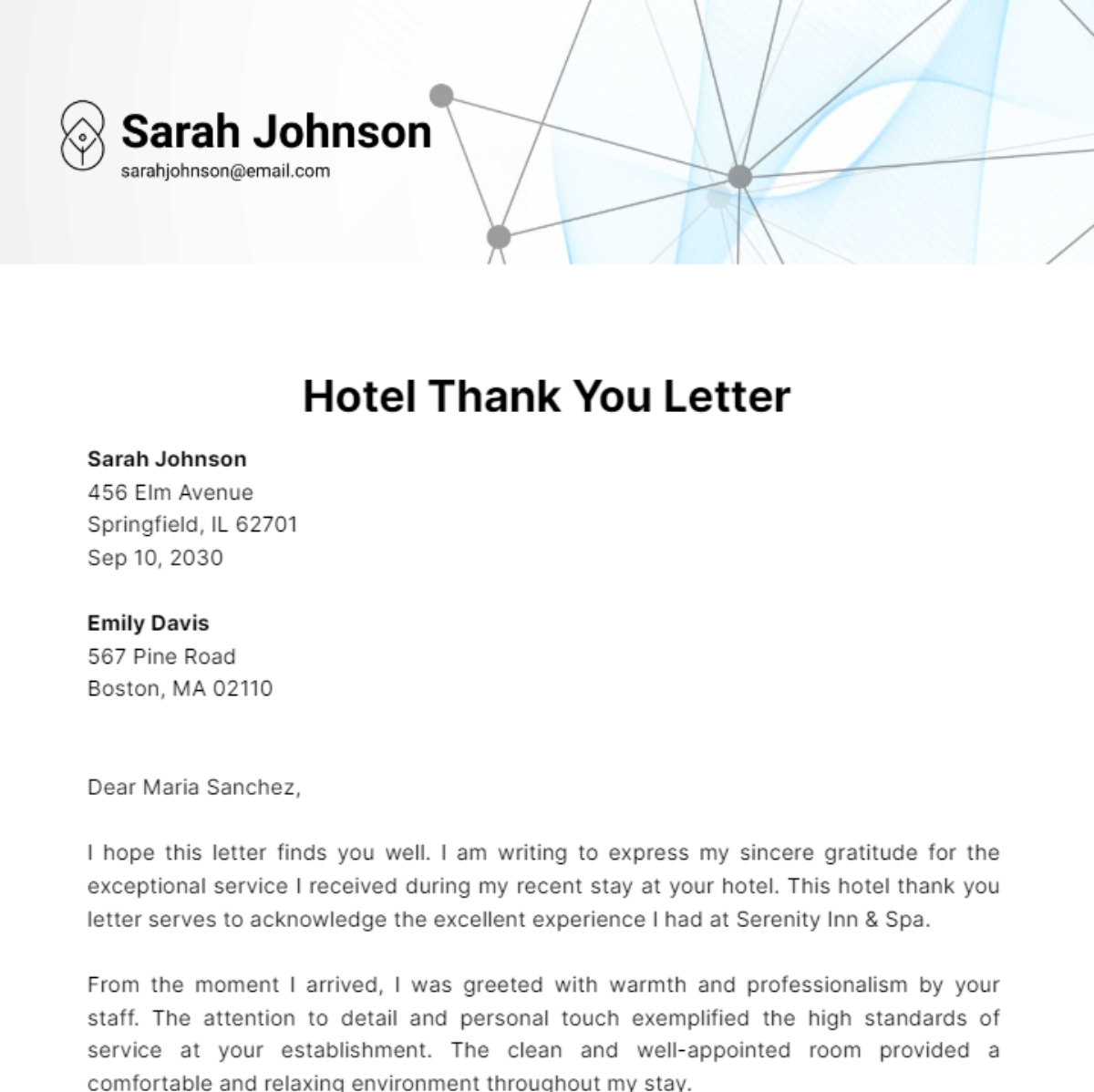 Hotel Thank You Letter Template