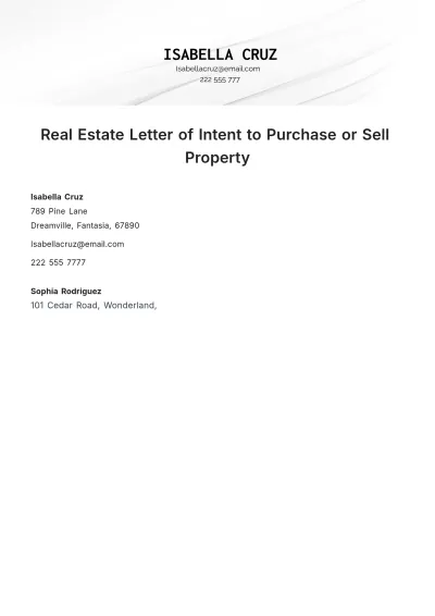 Free Real Estate Letter of Intent to Purchase or Sell Property Template to Edit Online