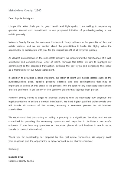 Free Real Estate Letter of Intent to Purchase or Sell Property Template to Edit Online