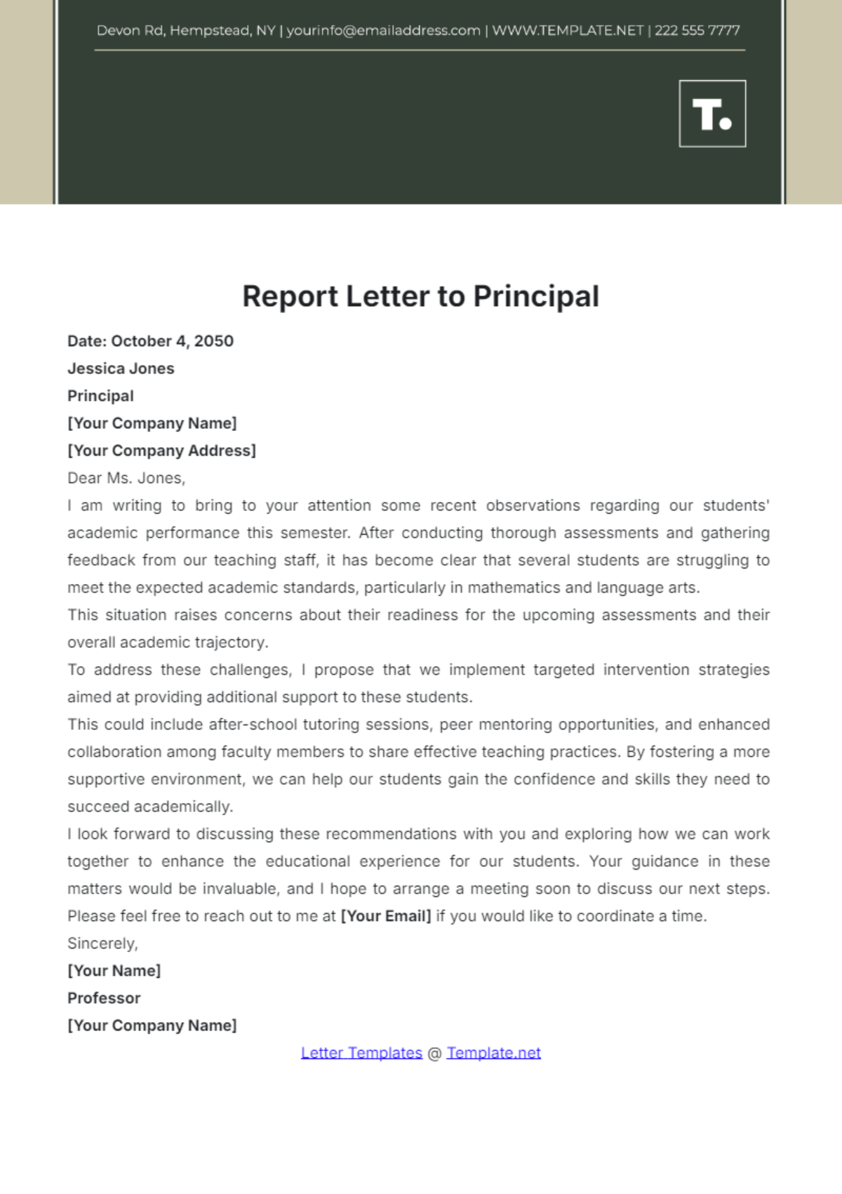 Report Letter to Principal Template - Edit Online & Download