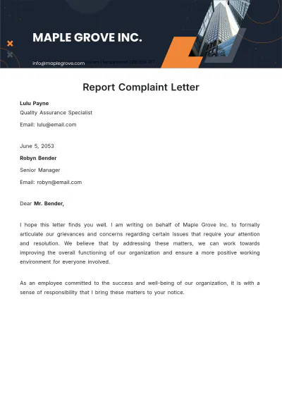 Free Report Complaint Letter Template to Edit Online