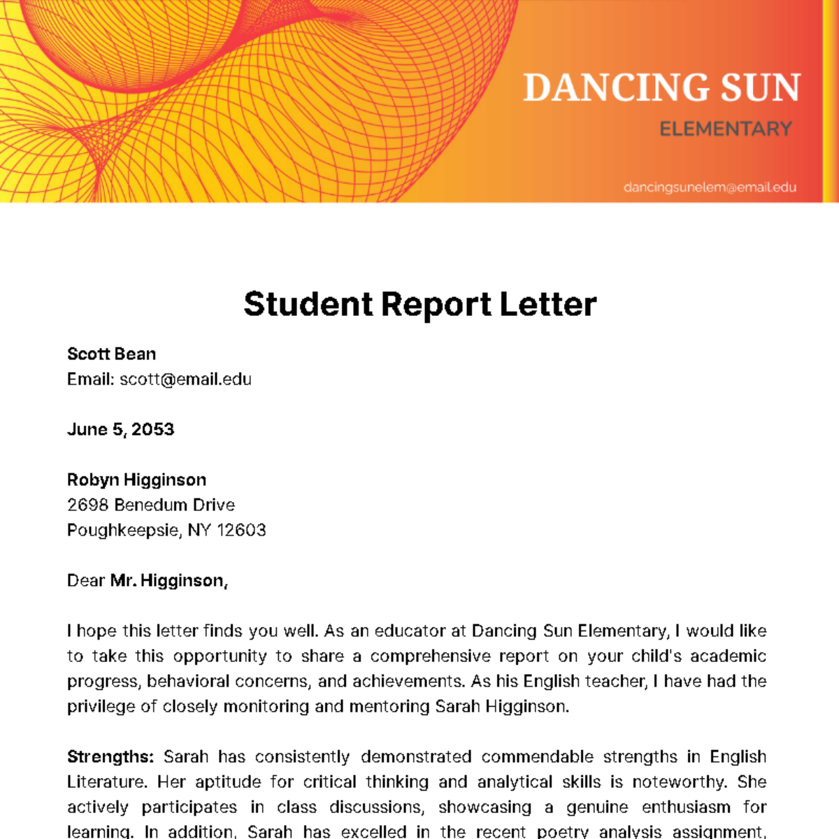 Student Report Letter Template