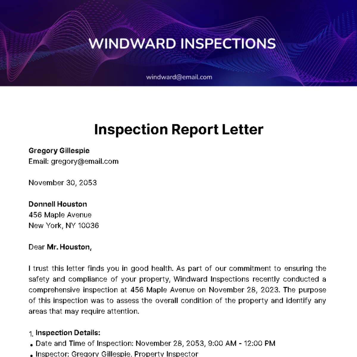 Inspection Report Letter Template